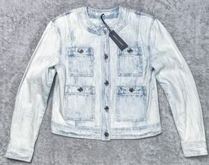Rebecca Minkoff Baxter Patch Pocket Acid Wash Blue Denim Jacket Womens M NWT